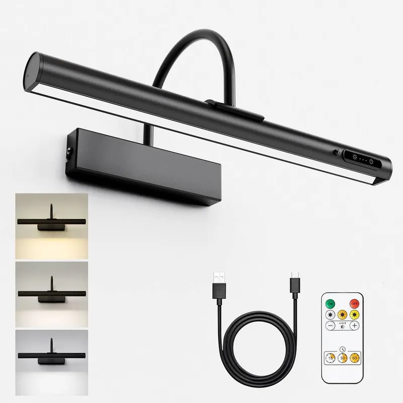Harper Living Rechargeable Arched Picture Light with Remote, Dimmable in Black Black