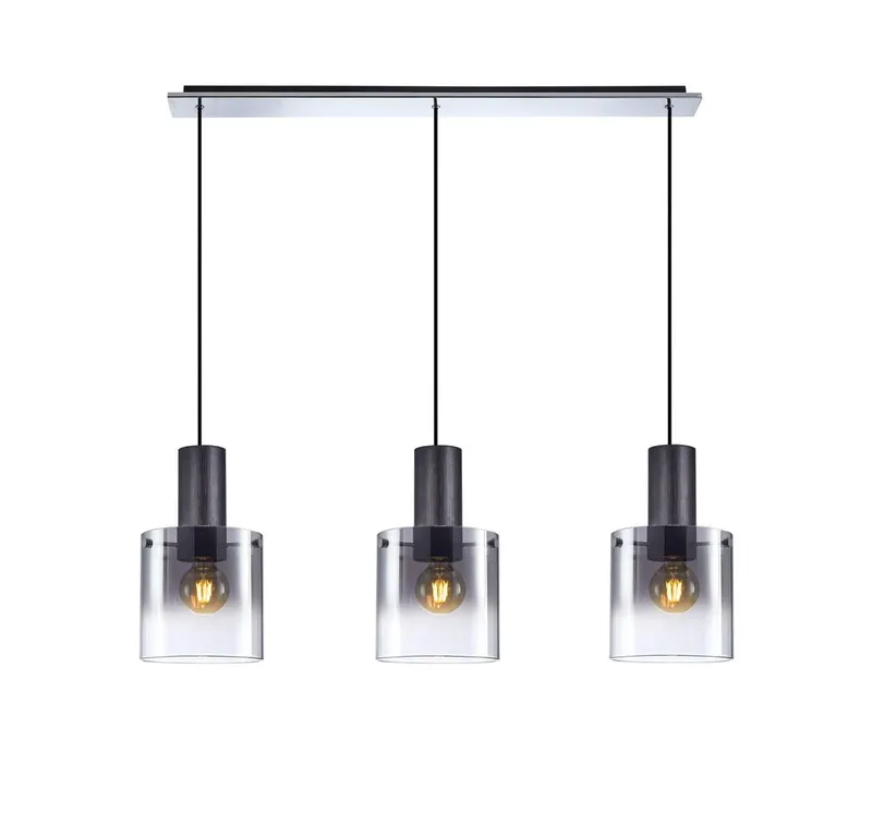 Harper Living Unisex 3 Light Black Bar Pendant Light w/ Grey Glass Shades Black One Size female