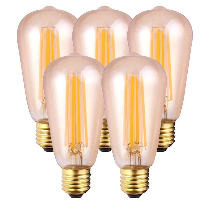 Harper Living 8 Watts ST64 E27 LED Bulb Amber Warm White Dimmable, Pack of 5 Amber