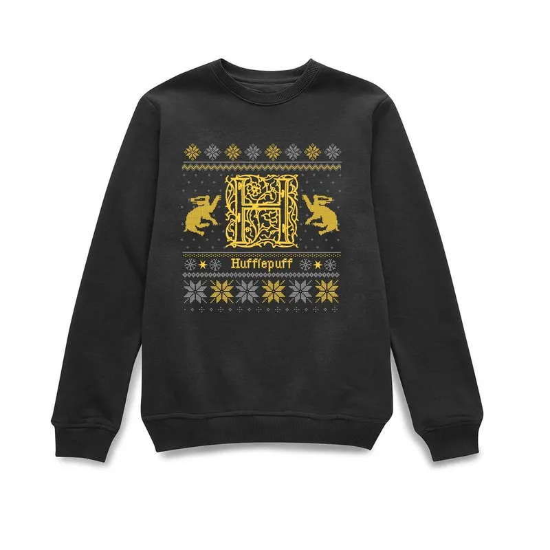 Harry Potter Hufflepuff Christmas Christmas Jumper - Black Size: Large Black L