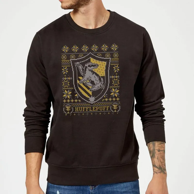 Harry Potter Hufflepuff Crest Christmas Jumper - Black Size: XL Black XL