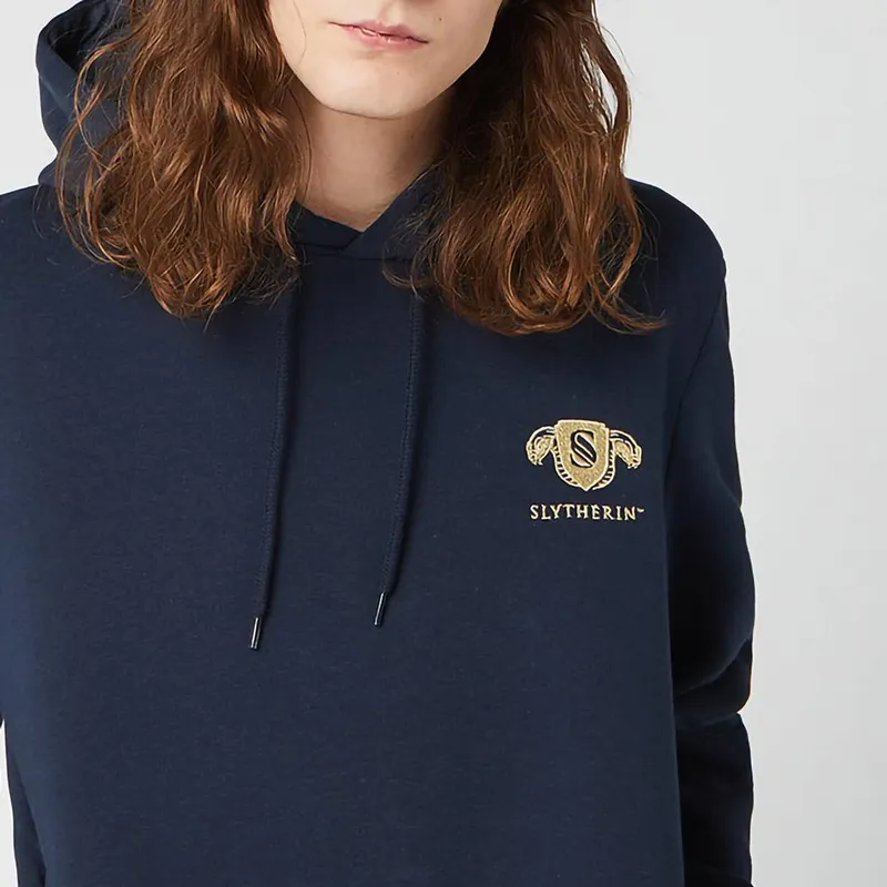 Harry Potter Slytherin Unisex Embroidered Hoodie - Navy Size: XL Navy XL