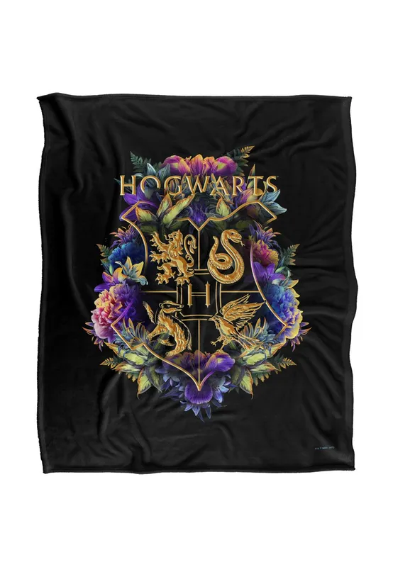 Harry Potter Unisex Hogwarts Multi-Colored Floral Crest Officially Licensed Silky Touch Super Soft Throw Blanket 152x127 cm in White White One Size female