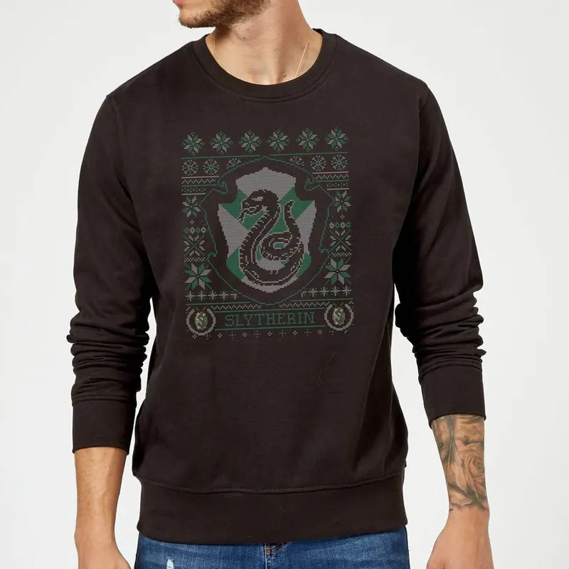 Harry Potter Slytherin Crest Christmas Jumper - Black Size: XL Black XL