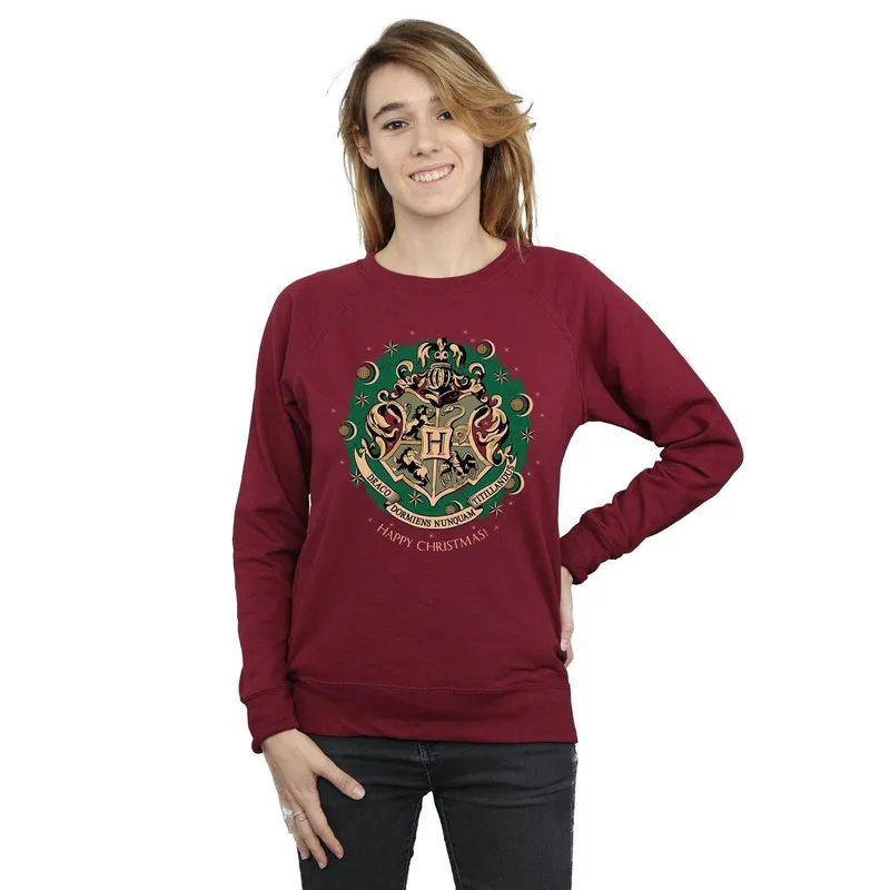 Harry Potter Women's Christmas Wreath Sweatshirt in Burgundy Size: 2XL Burgundy 2XL