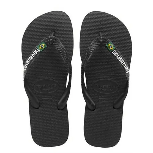 Havaianas Unisex Black Logo Brasil Slide - Unisex - Black - BR 25 26