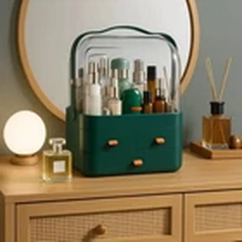 Havendro Green Makeup Organiser with Lid Portable Dustproof Storage - Green