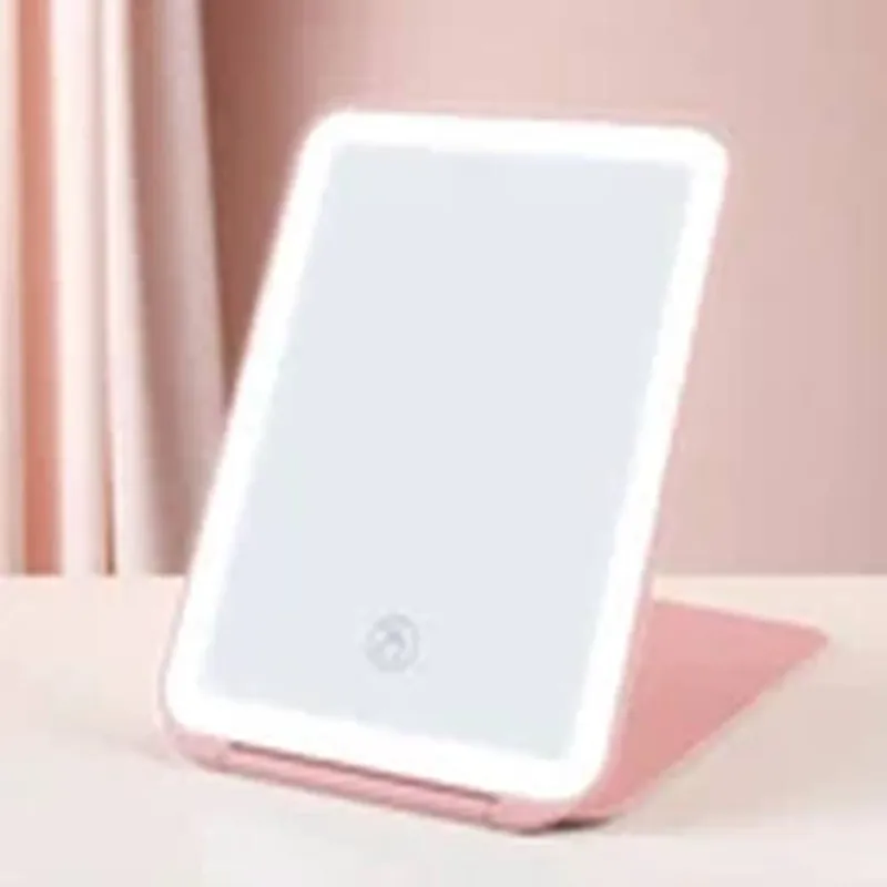 Havendro Pink Travel Makeup Mirror With 3-Color LED Lighting USB Rechargeable Pink
