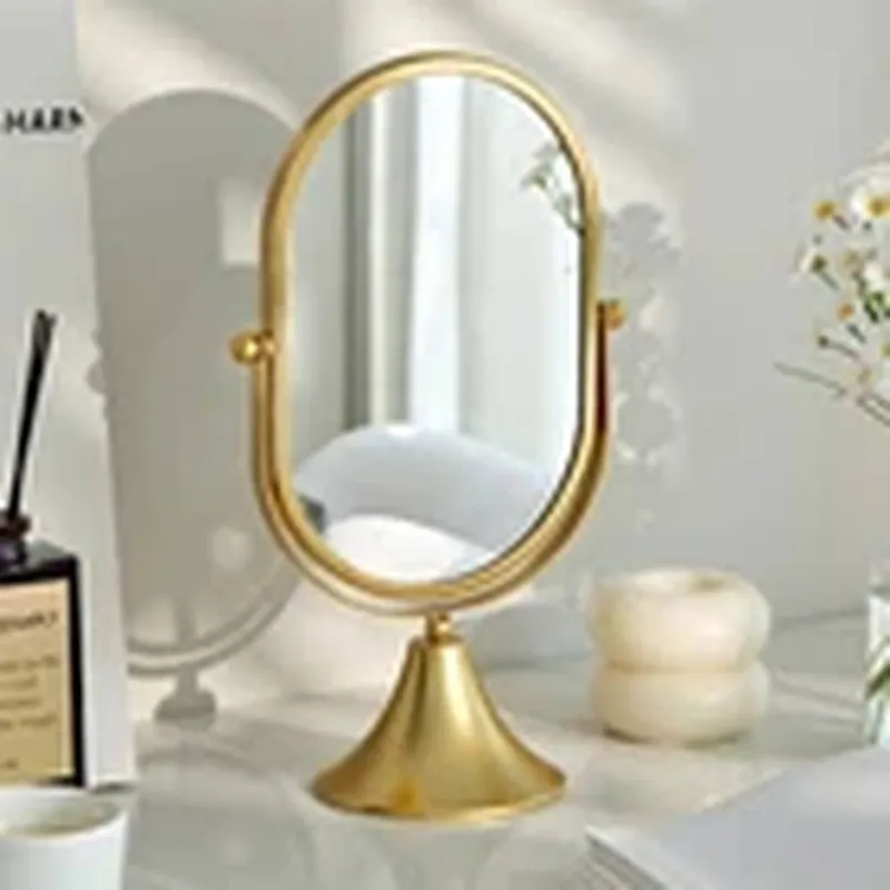 Havendro Unisex Gold Vintage Oval Desktop Makeup Mirror Bedroom Vanity Mirror Gold One Size female