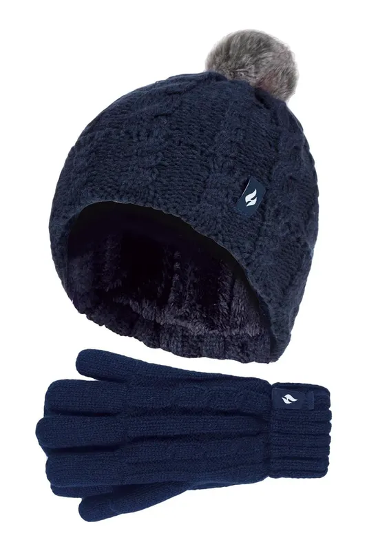 Heat Holders Kids Cable Bobble Hat & Gloves Set - - Size: Onesize