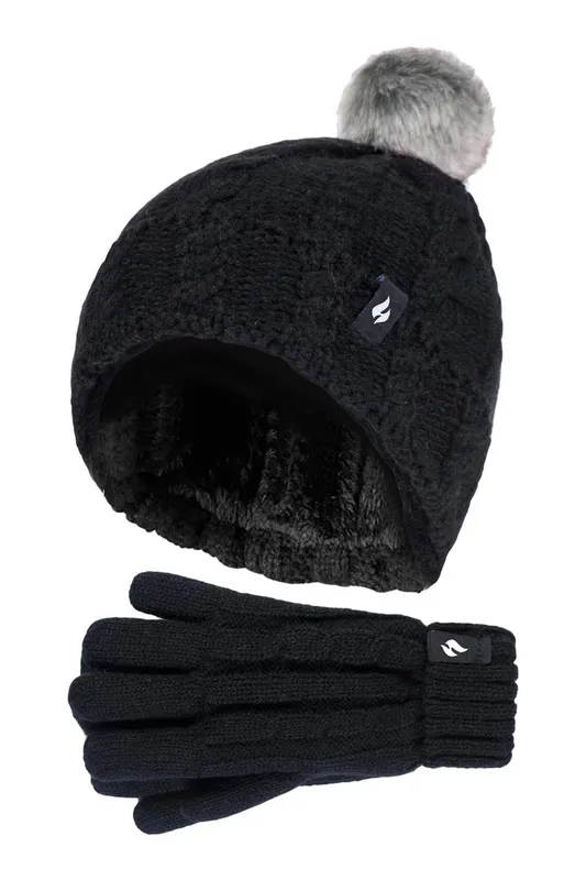 Heat Holders Kids Cable Bobble Hat & Gloves Set - - Size: Onesize
