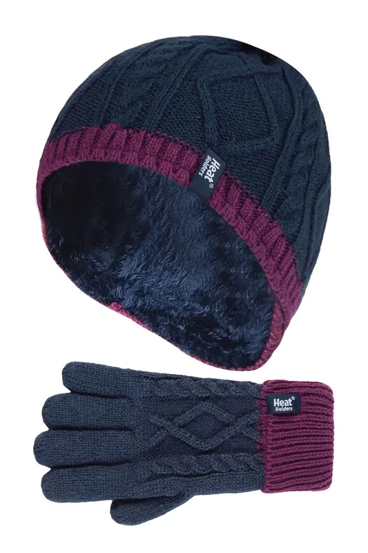 Heat Holders Kids Cable Knit Hat and Gloves Set - - Size: M