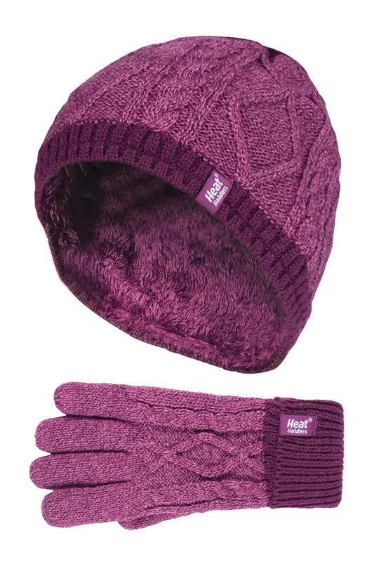 Heat Holders Kids Cable Knit Hat and Gloves Set - - Size: M