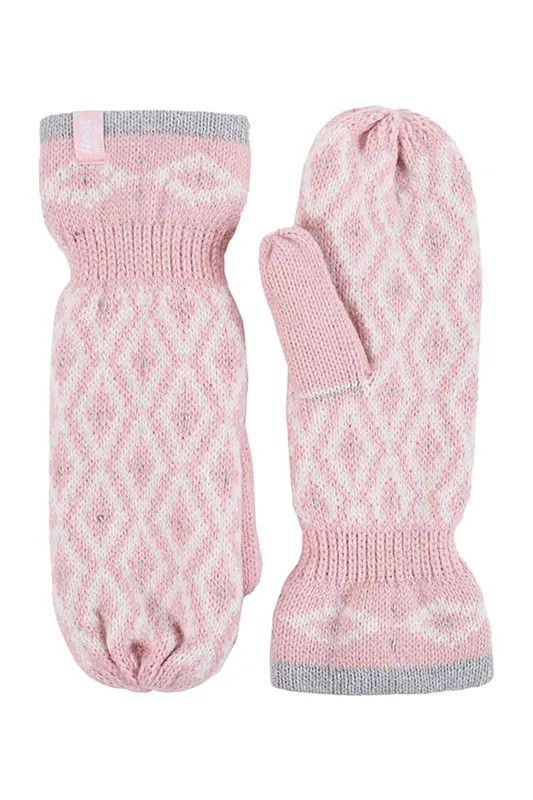 Heat Holders Women's Knitted Fleece Lined Winter Warm Thermal Mittens in Pink - Pink