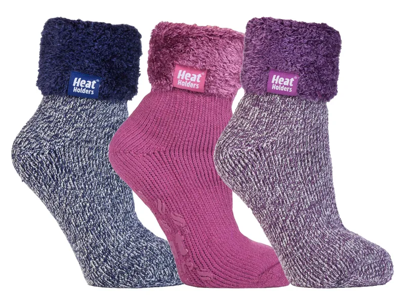 Heat Holders Womens Fluffy Slipper Bed Socks With Grips
