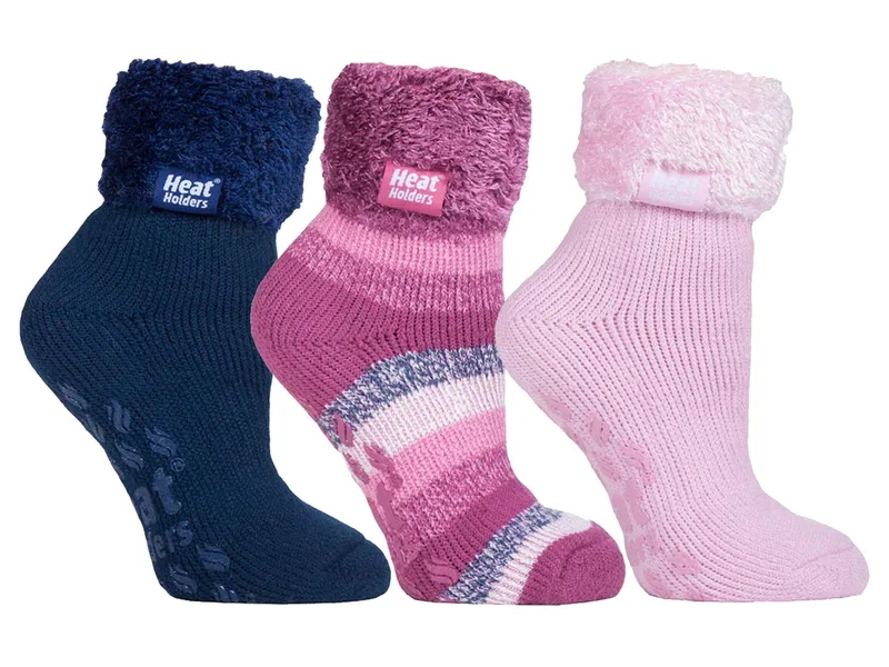 Heat Holders Womens Fluffy Slipper Bed Socks With Grips
