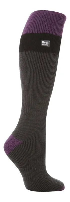 Heat Holders Womens Ladies 2.3 Tog Extra Long Knee High Skiing Thermal Ski Socks - Dark Grey Cotton - Size Uk 4-6.5