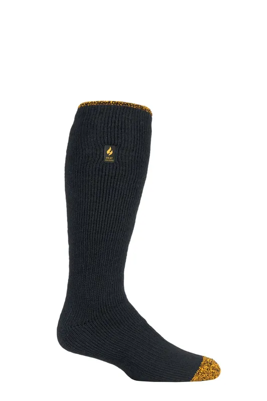 Mens 1 Pair Sockshop Heat Holders 2.3 Tog Workforce Long Socks Black / Yellow - Black - Size: 6-11 Mens