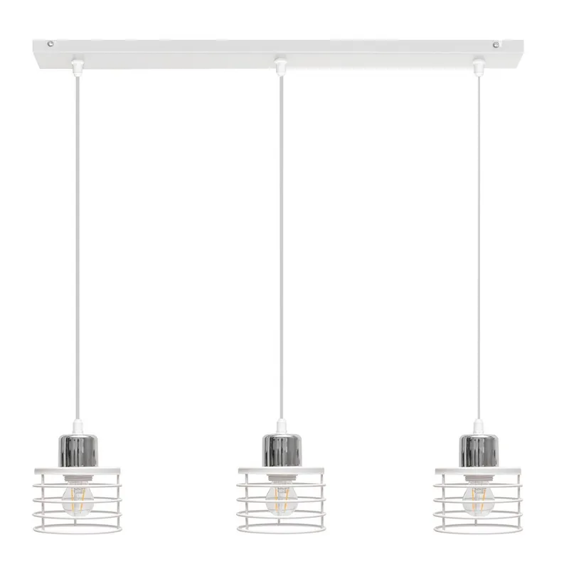 Helam Lighting Edison Straight Bar Pendant Ceiling Light White, Chrome 65cm