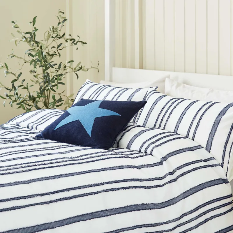 Helena Springfield Long Island Clipped Stripe Kingsize Duvet Cover Set, Navy