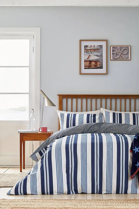 Helena Springfield 'Huntington Stripe' Cotton Duvet Cover Set in Blue Size: Double Blue Double