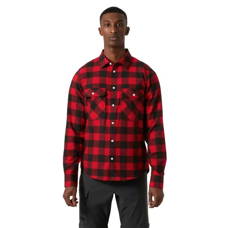 Helly Hansen Lokka Organic Flannel Long Sleeve Shirt Red Buffalo Check S Men