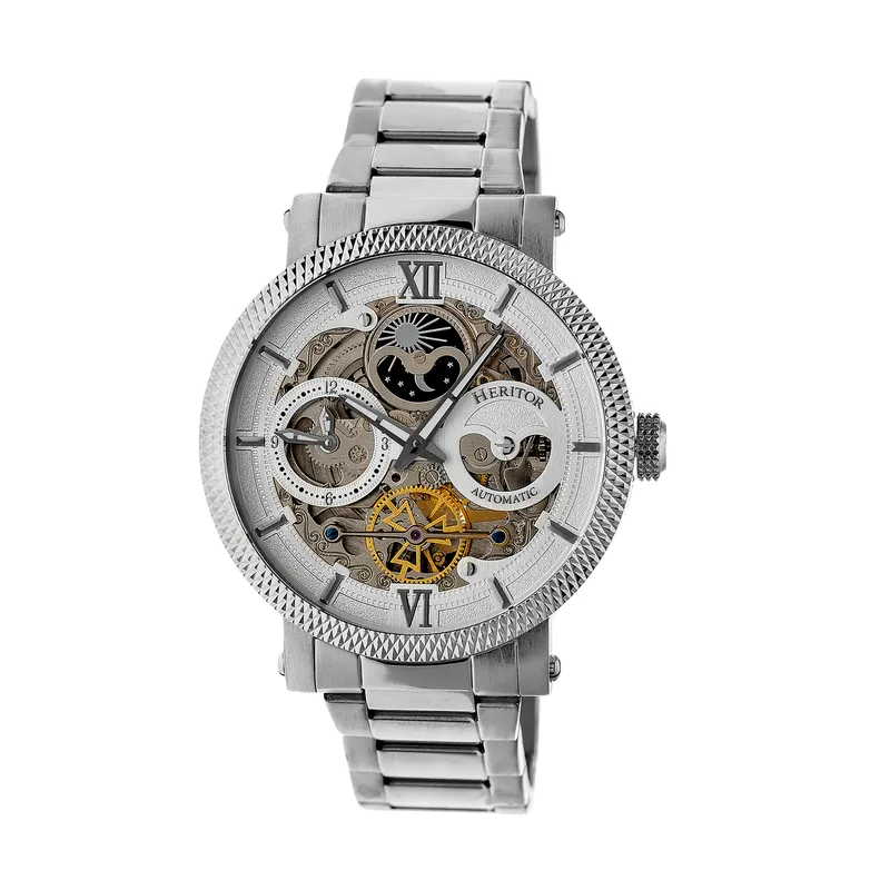 Heritor Automatic Mens Aries Skeleton Dial Bracelet Watch - White Stainless Steel - One Size