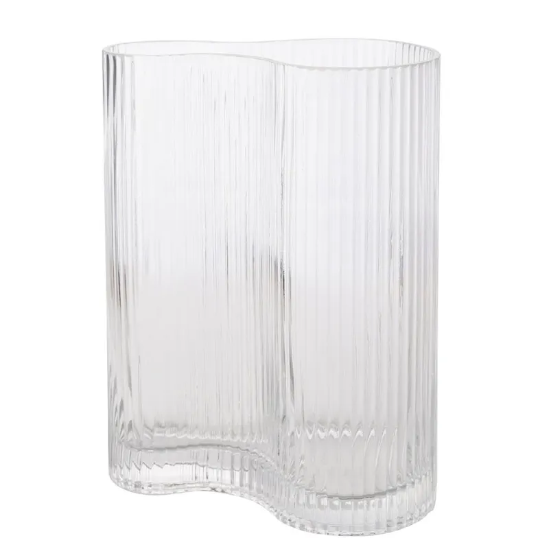 Hestia Unisex Clear Ribbed Glass Vase - Large Clear female