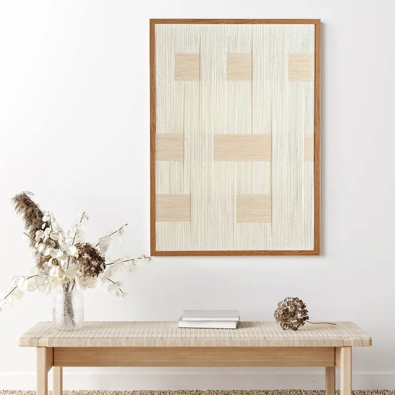 Hestia Unisex Geometric Textured Woven Thread Wall Art Picture 50cm x 70cm in Cream Cream One Size female
