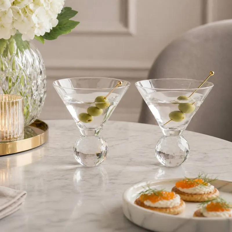 Hestia Martini Glass With Diamond Ball Base Set of 2 in Clear - Clear