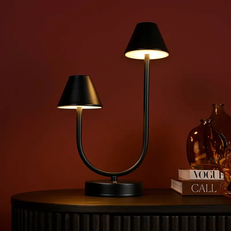 Hestia Unisex Matte Black USB Touch Double Light Table Lamp Black One Size female