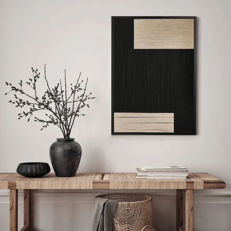 Hestia Unisex Woven Thread Wall Art Picture - Cream & Black 50cm x 70cm Black female