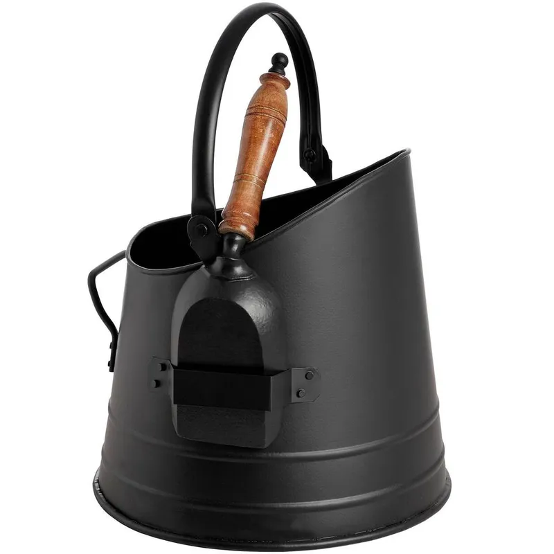 Hill Interiors Black Coal Bucket With Teak Handle Shovel - Black