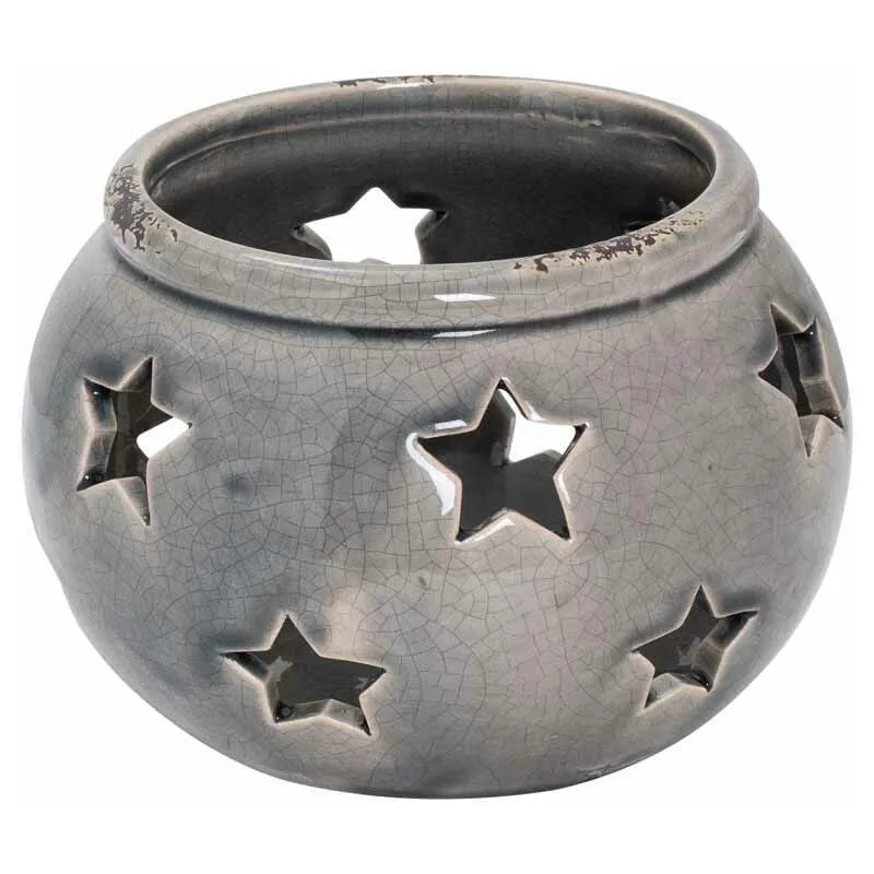 Hill Interiors Garda Star Candle Lantern - Ceramic - L14 x W14 x H10 cm - Grey