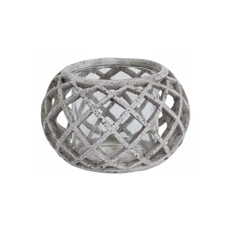 Hill Round Ceramic Lattice Hurricane Lantern