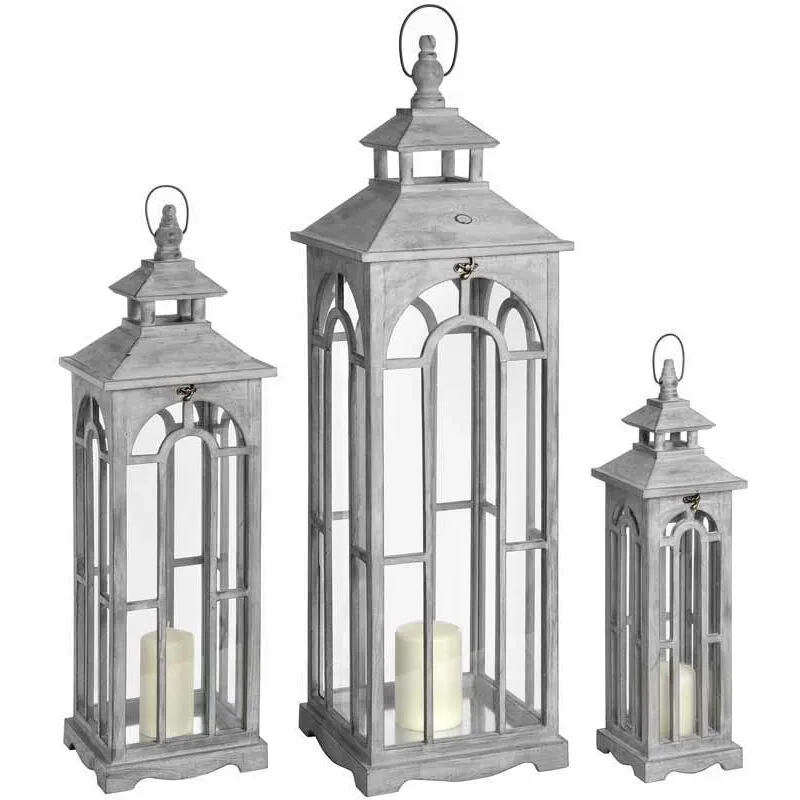 Hill Set Of Three Wooden Lanterns With Archway Design