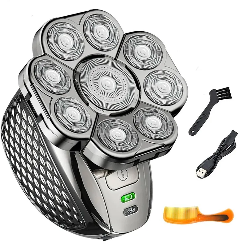 Hinsinc 9D Bald Head Shavers Electric Cordless Wet Dry Rotary Razor Men in Silver - Silver