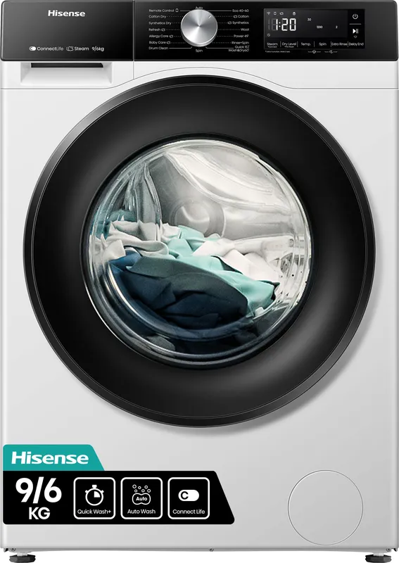 Hisense 3S Series WD3S9043BW3 Wifi Connected 9Kg/6Kg Washer Dryer with 1400 rpm - White - D Rated [Wash&Dry], A Rated [Wash Only], White