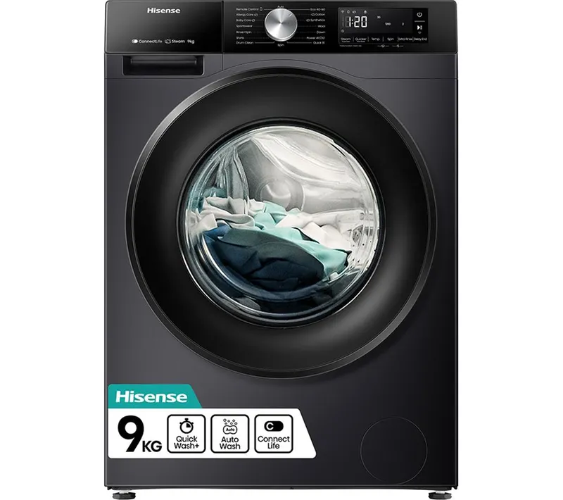 Hisense 3S Series WF3S9043BB3 WiFi-enabled 9 kg 1400 Spin Washing Machine - Premium Black, Black