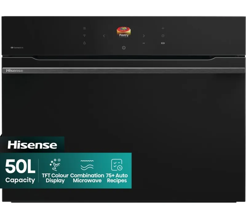 Hisense Hi8 BlackLine BIM4AH8UKWF Compact Electric Oven with Microwave  Jet Black, Black