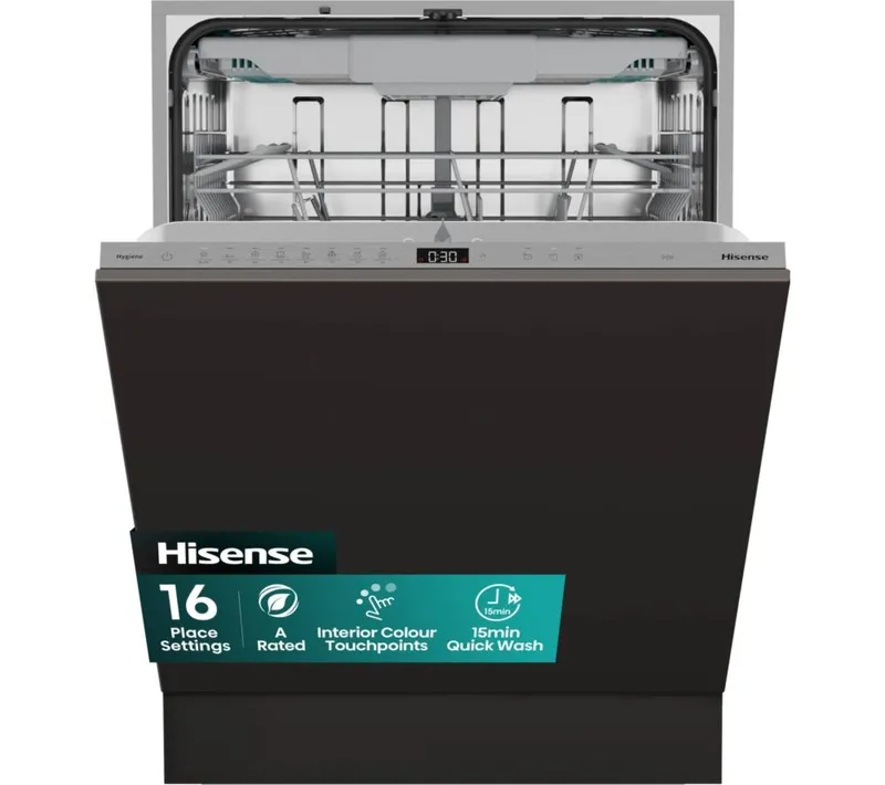 Hisense HV663A60UK Full-size Fully Integrated Dishwasher, Silver/Grey