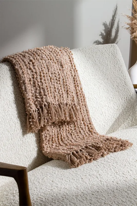 Hoem Höem Arvo Boucle Yarn Woven Fringed Throw - Pink Polycotton - One Size