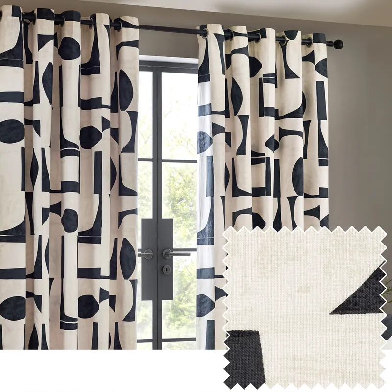 Hoem Höem Carro Abstract Curtains - Black Cotton - Size 229 Cm X 183 Cm