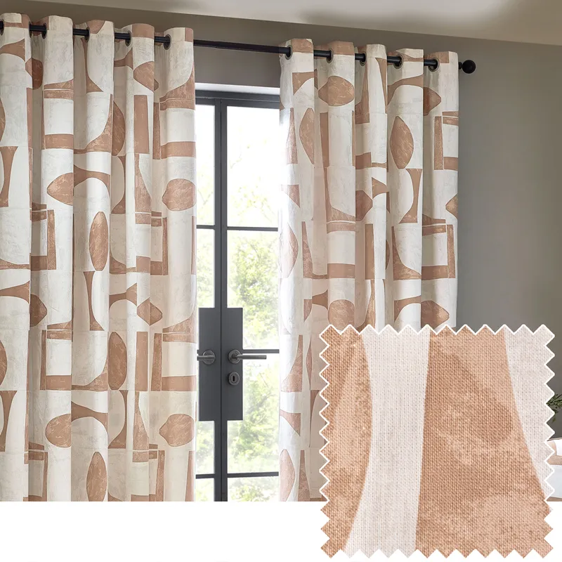 Terrys Carro Abstract Ready Made Eyelet Curtains Clay