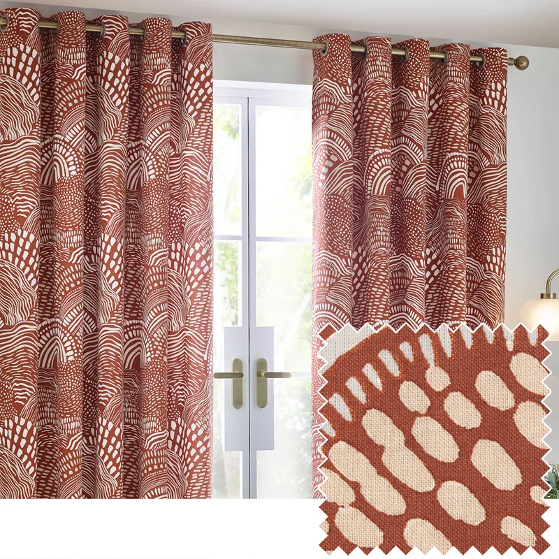 Hoem Höem Nola Abstract Curtains - Red Cotton - Size 168 Cm X 183 Cm