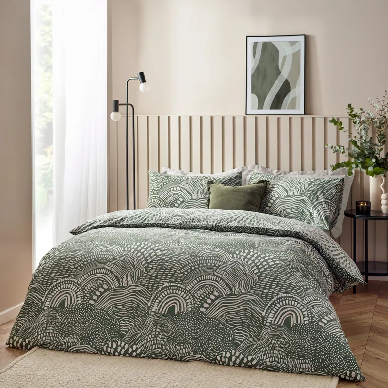Hoem Nola Abstract Duvet Cover Set - Olive Polycotton - Size Double