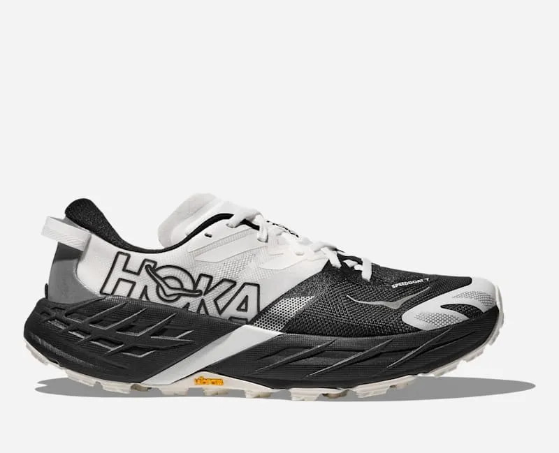 Hoka Women's Speedgoat 7 Trail Shoes in Black/White, Size 7.5