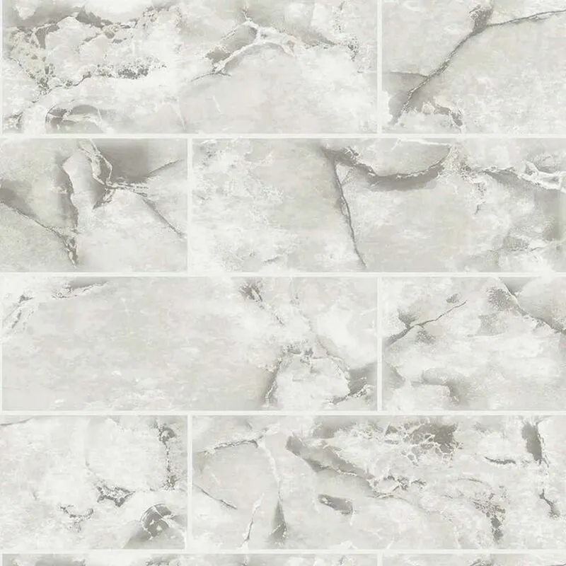 Holden Decor - Odeon Marble Tile Dove White Wallpaper Modern Contemporary Textured