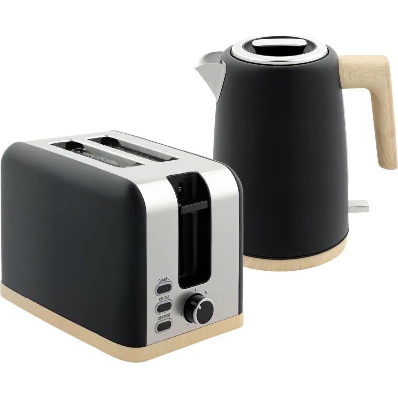 1.7L Electric Fast Boil Kettle and 2 Slice Toaster Set, Black - Homcom