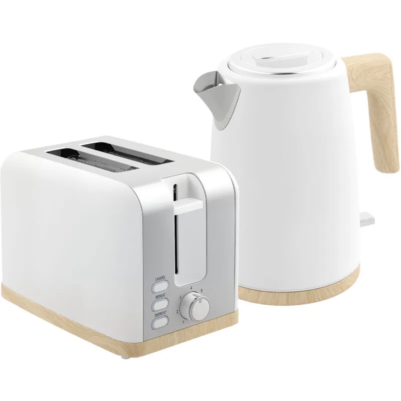 1.7L Electric Fast Boil Kettle and 2 Slice Toaster Set, White - Homcom